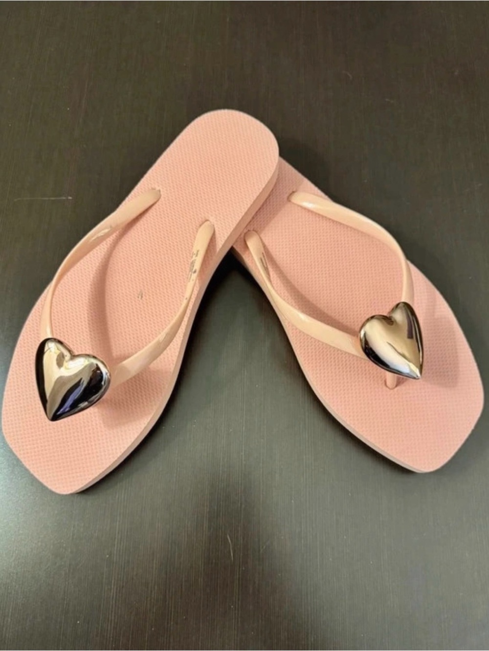 Target Pink Flip Flops with Metallic Heart Accents